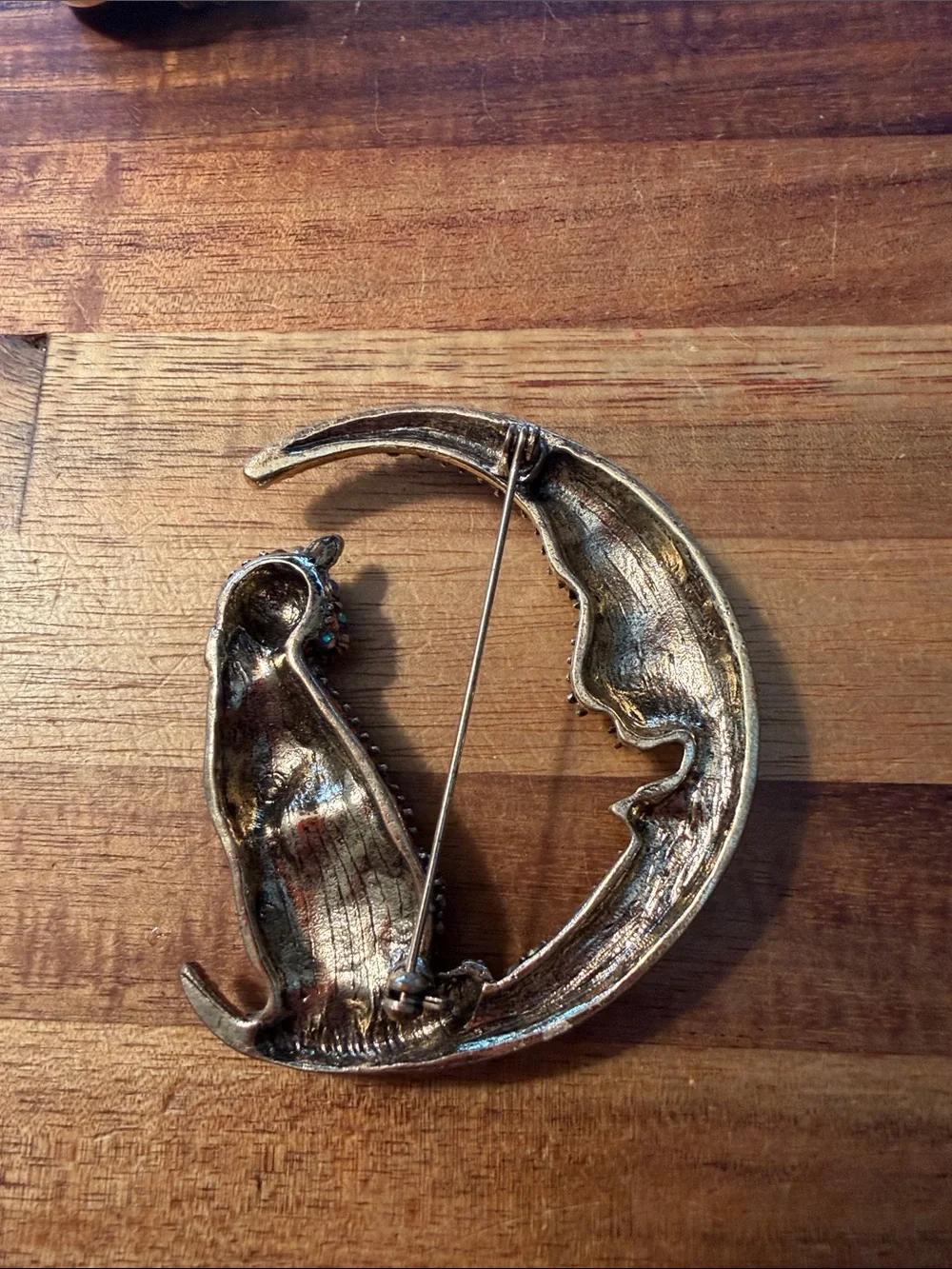 Large Cat & Moon Completely Bedazzled Brooch